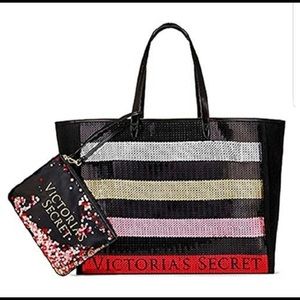 Victoria’s Secret Sequin Stripe carry-all tote NWT